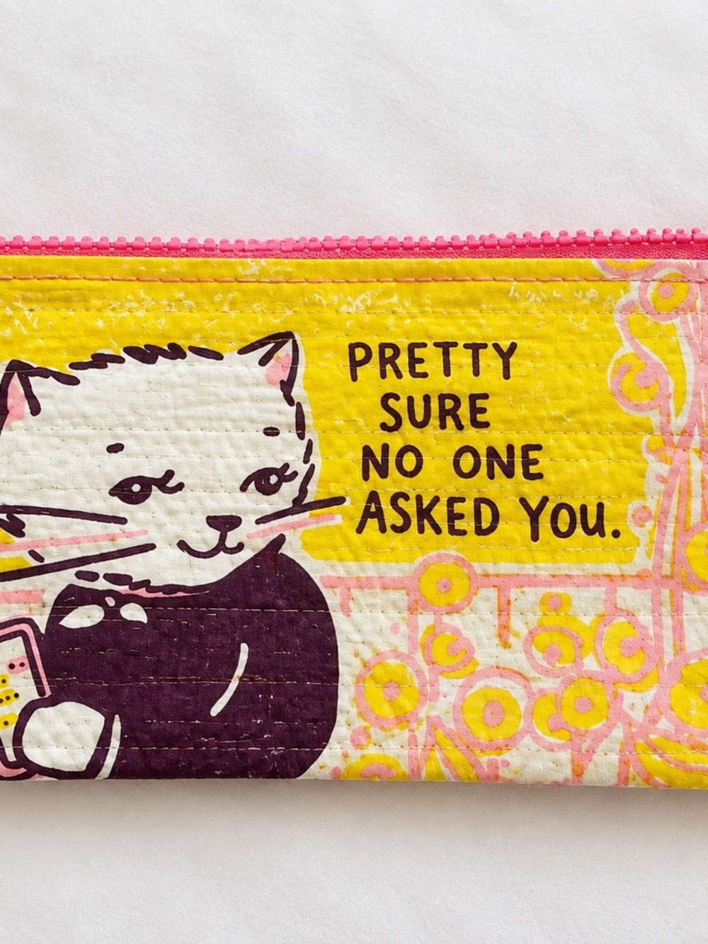 Cat-Themed Yellow & Pink Zipper Pouch - Plush Novelty Pet Accessory